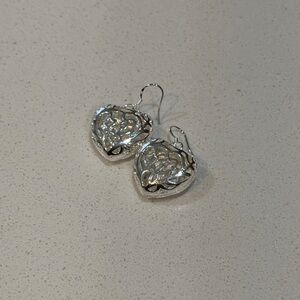 Add-On Item Silver Tone Filigree Heart Dangle Earrings